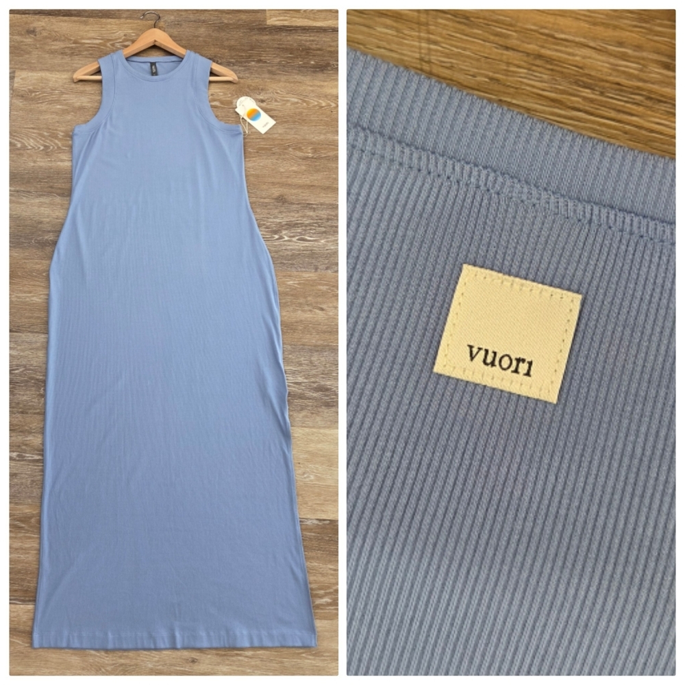 Vuori Women's Pose Modern Dress Bluebell NWT Ribbed Modal Rayon Maxi - Picture 2 of 12